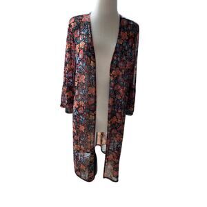 Bohemian Floral Mesh Kimono Cover Up Duster Size L